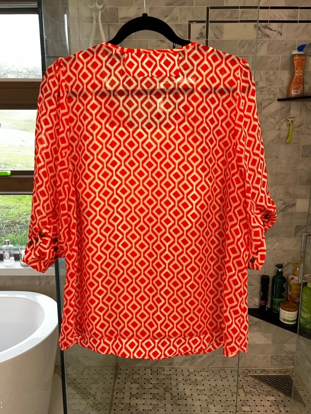Orange Geometric Print Women's Tunic Top - Picture 2 of 4